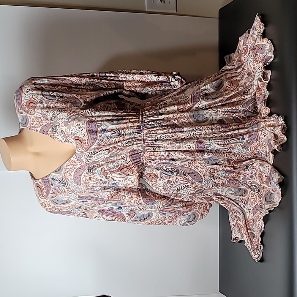 Boho Mittoshop Paisley & Floral Dress ~ V-neck ~ Flowy ~ Mauve ~ Cowgirl core - Picture 5 of 17